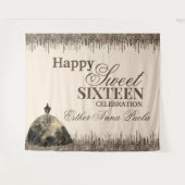 Girly Glam Brown Funkelnd Tropfen Sweet 16 Birthda Wandteppich (Vorderseite (Horizontal))