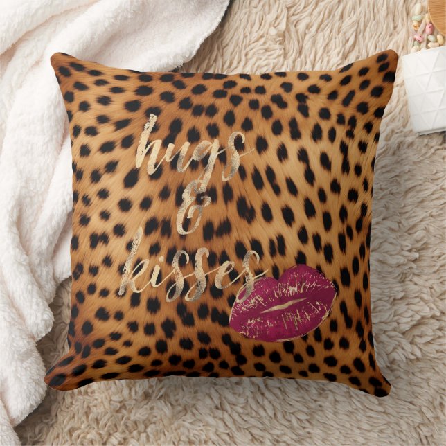 Girly Glam Cheetah Leopard Hugs & Kisses Lips Kissen (Decke)
