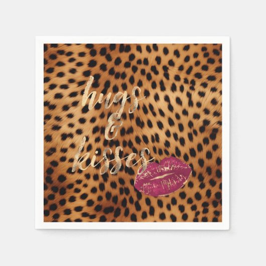 Girly Glam Cheetah Leopard Hugs & Kisses Lips Serviette (Vorderseite)