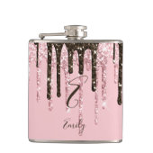 Girly Glam Chic Pink Glitzern Modern Monogram Flachmann (Vorderseite)