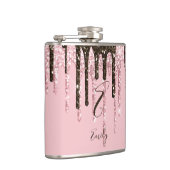 Girly Glam Chic Pink Glitzern Modern Monogram Flachmann (Rechts)