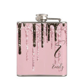 Girly Glam Chic Pink Glitzern Modern Monogram Flachmann (Rückseite)