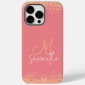 Girly Glam Glittery Pink & Gold Monogram Case-Mate iPhone Hülle (Rückseite)