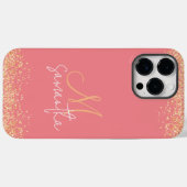 Girly Glam Glittery Pink & Gold Monogram Case-Mate iPhone Hülle (Rückseite (Horizontal))