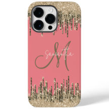 Girly Glam Glittery Pink & Golden Monogram