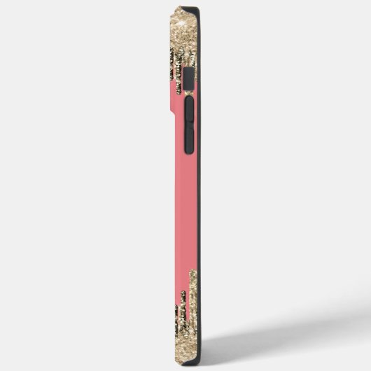 Girly Glam Glittery Pink & Golden Monogram Case-Mate iPhone Hülle (Rückseite / Links)
