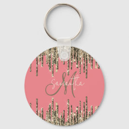 Girly Glam Glittery Pink & Golden Monogram Schlüsselanhänger