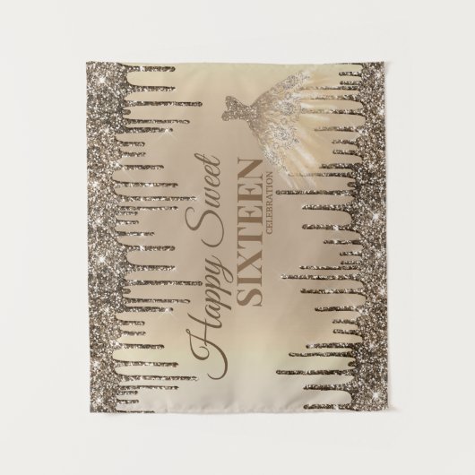 Girly Glam Glitzer Tropfens Spark Sweet 16 Geburts Wandteppich (Vorderseite)