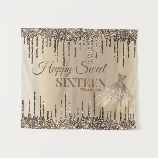 Girly Glam Glitzer Tropfens Spark Sweet 16 Geburts Wandteppich (Vorderseite (Horizontal))