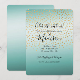 Girly Glam Gold Confetti Mint Ombre Einladung