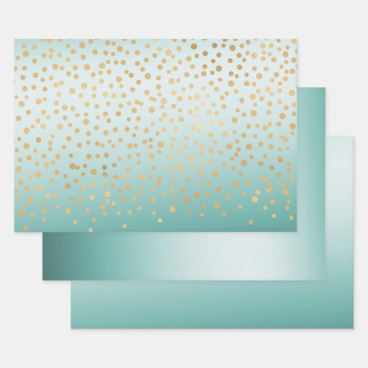 Girly Glam Gold Confetti Mint Ombre Geschenkpapier Set (Set)