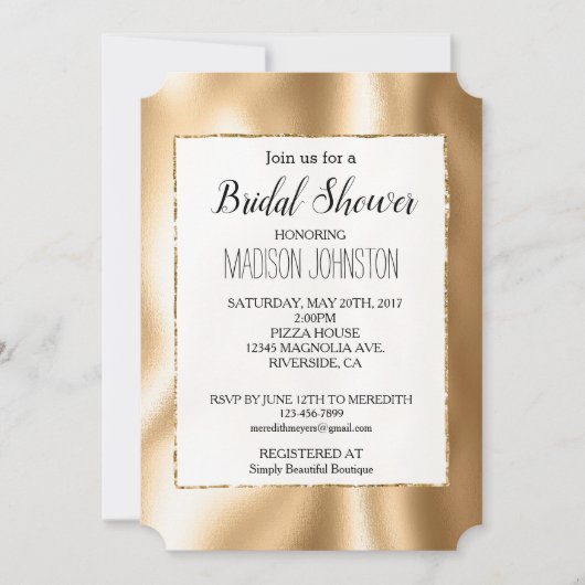 Girly Glam Gold Glitzer Einladung (Vorderseite)