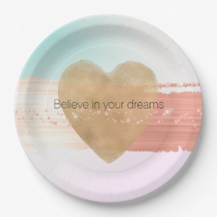 Girly Glam Gold Herzstück Peach Blush Gefärbte Kra Pappteller