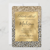 Girly Glam Gold Leopard Print Glitzer funkeln Einladung (Vorderseite)