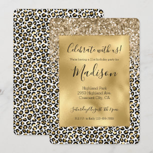 Girly Glam Gold Leopard Print Glitzer funkeln Einladung