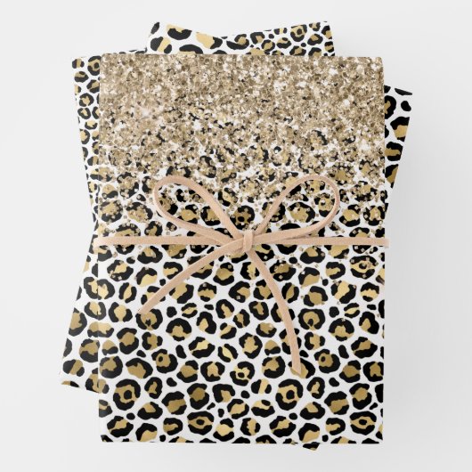 Girly Glam Gold Leopard Print Glitzer funkeln Geschenkpapier Set (Beispiel)