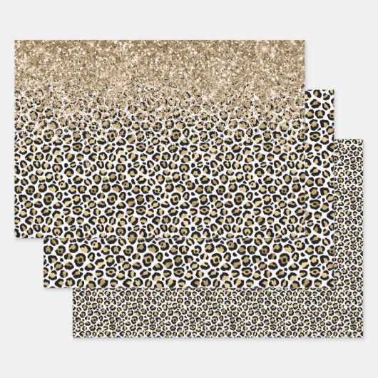 Girly Glam Gold Leopard Print Glitzer funkeln Geschenkpapier Set (Set)