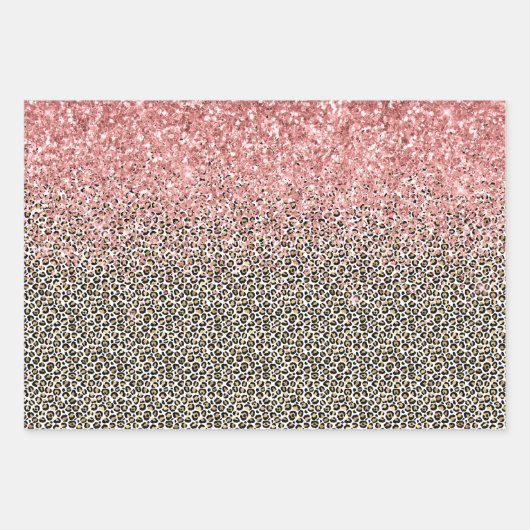 Girly Glam Gold Leopard Print Glitzer funkeln Geschenkpapier Set (Vorderseite 3)