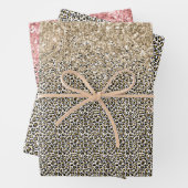 Girly Glam Gold Leopard Print Glitzer funkeln Geschenkpapier Set (Beispiel)