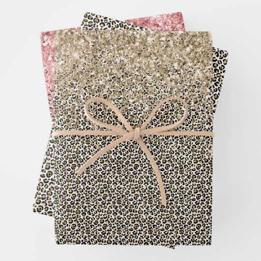 Girly Glam Gold Leopard Print Glitzer funkeln Geschenkpapier Set (Beispiel)