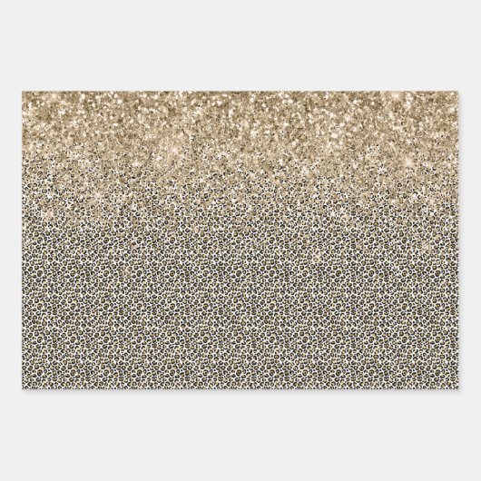 Girly Glam Gold Leopard Print Glitzer funkeln Geschenkpapier Set (Vorderseite)