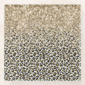 Girly Glam Gold Leopard Print Glitzer funkeln Glasuntersetzer (Vorderseite)