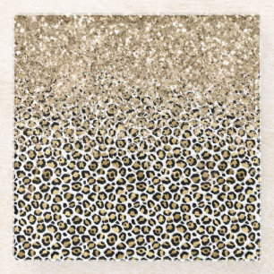 Girly Glam Gold Leopard Print Glitzer funkeln Glasuntersetzer