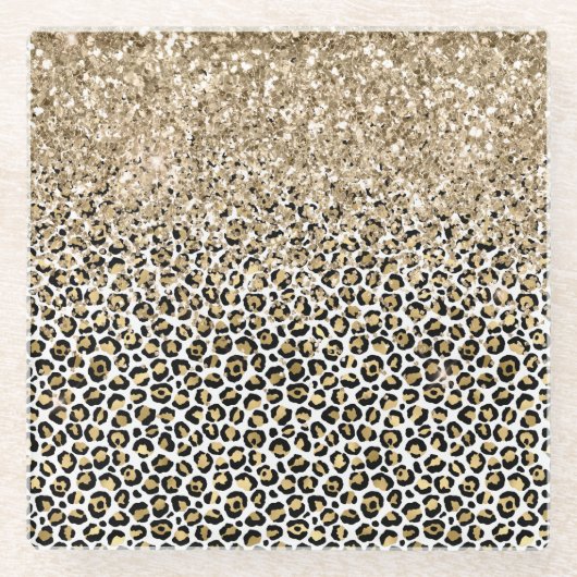 Girly Glam Gold Leopard Print Glitzer funkeln Glasuntersetzer (Vorderseite)