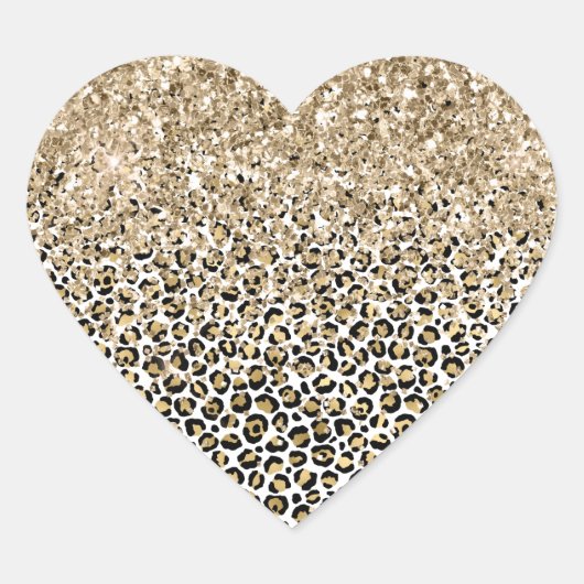 Girly Glam Gold Leopard Print Glitzer funkeln Herz-Aufkleber (Vorderseite)