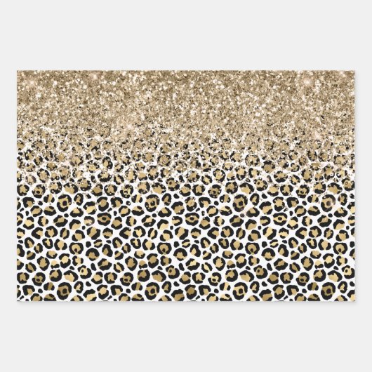 Girly Glam Gold Leopard Print Glitzer Sparkone  Geschenkpapier Set (Vorderseite)