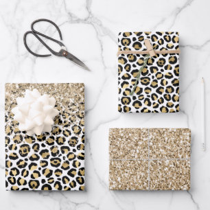 Girly Glam Gold Leopard Print Glitzer Sparkone  Geschenkpapier Set