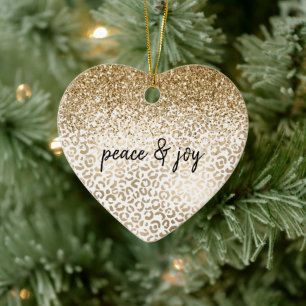 Girly Glam Gold Leopard Print Glitzer Sparkone Keramik Ornament