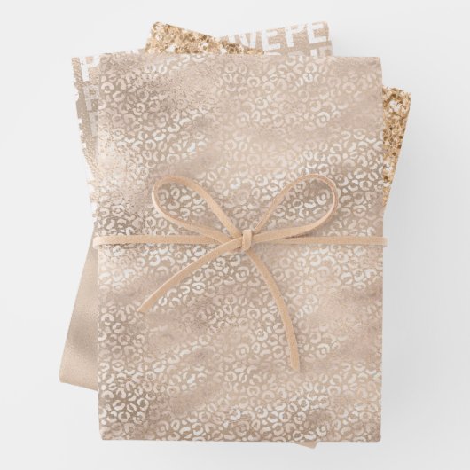 Girly Glam Gold Liebe Peace Glitzer Leopard Print Geschenkpapier Set (Beispiel)