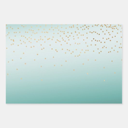 Girly Glam Gold Mini Confetti Mint Ombre Geschenkpapier Set (Vorderseite)