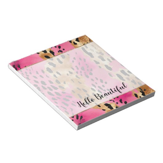 Girly Glam Gold Pink Black Leopard Notizblock (angewinkelt)