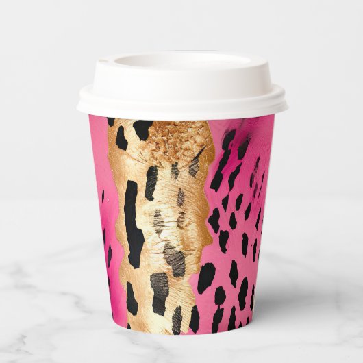 Girly Glam Gold Pink Black Leopard Pappbecher (Rückseite)