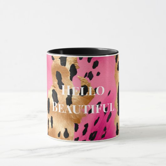 Girly Glam Gold Pink Black Leopard Tasse (Zentrum)