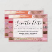 Girly Glam Gold Pink Glitzer Metallische Pinselstr Save The Date (Vorne/Hinten)