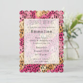 Girly Glam Gold Pink Leopard Einladung (Stehend Vorderseite)
