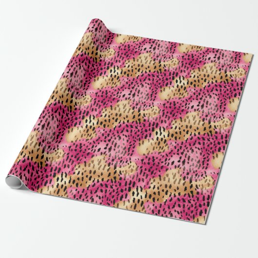 Girly Glam Gold Pink Leopard Geschenkpapier (Ungerollt)