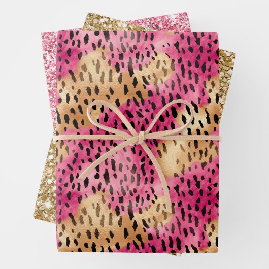 Girly Glam Gold Pink Leopard Geschenkpapier Set (Beispiel)