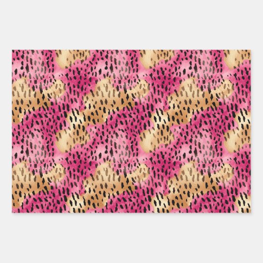 Girly Glam Gold Pink Leopard Geschenkpapier Set (Vorderseite)