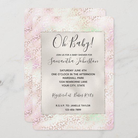 Girly Glam Gold Pink Mint Ombre Leoaprd Print Einladung (Vorne/Hinten)