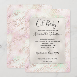 Girly Glam Gold Pink Mint Ombre Leoaprd Print Einladung