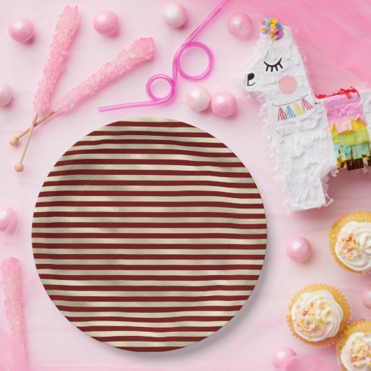 Girly Glam Gold Rote Streifen Pappteller (Party)