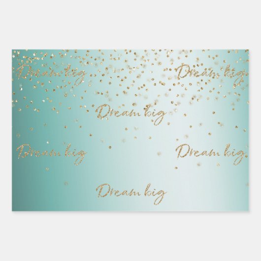 Girly Glam Gold Sparkle Confetti Mint Glitzer Geschenkpapier Set (Vorderseite 3)