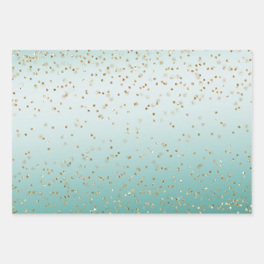 Girly Glam Gold Sparkle Confetti Mint Glitzer Geschenkpapier Set (Vorderseite 2)