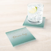 Girly Glam Gold Sparkle Confetti Mint Glitzer Glasuntersetzer (Schrägansicht)