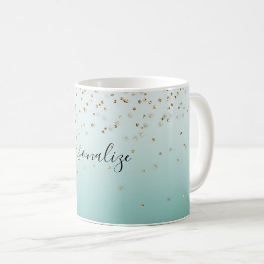 Girly Glam Gold Sparkle Confetti Mint Ombre Kaffeetasse (VorderseiteRechts)