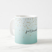 Girly Glam Gold Sparkle Confetti Mint Ombre Kaffeetasse (Vorderseite Links)